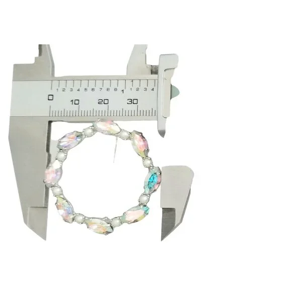 B David Silver Tone AB Rhinestone Faux Pearl Round Open Brooch Pin, Signed M354 - Picture 5 of 6